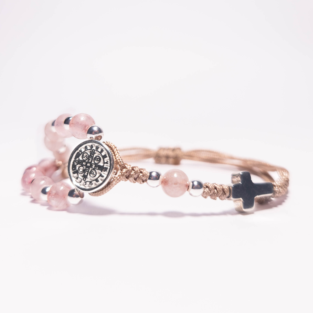 Pulsera Denario San Benito - Cuarzo Rosa