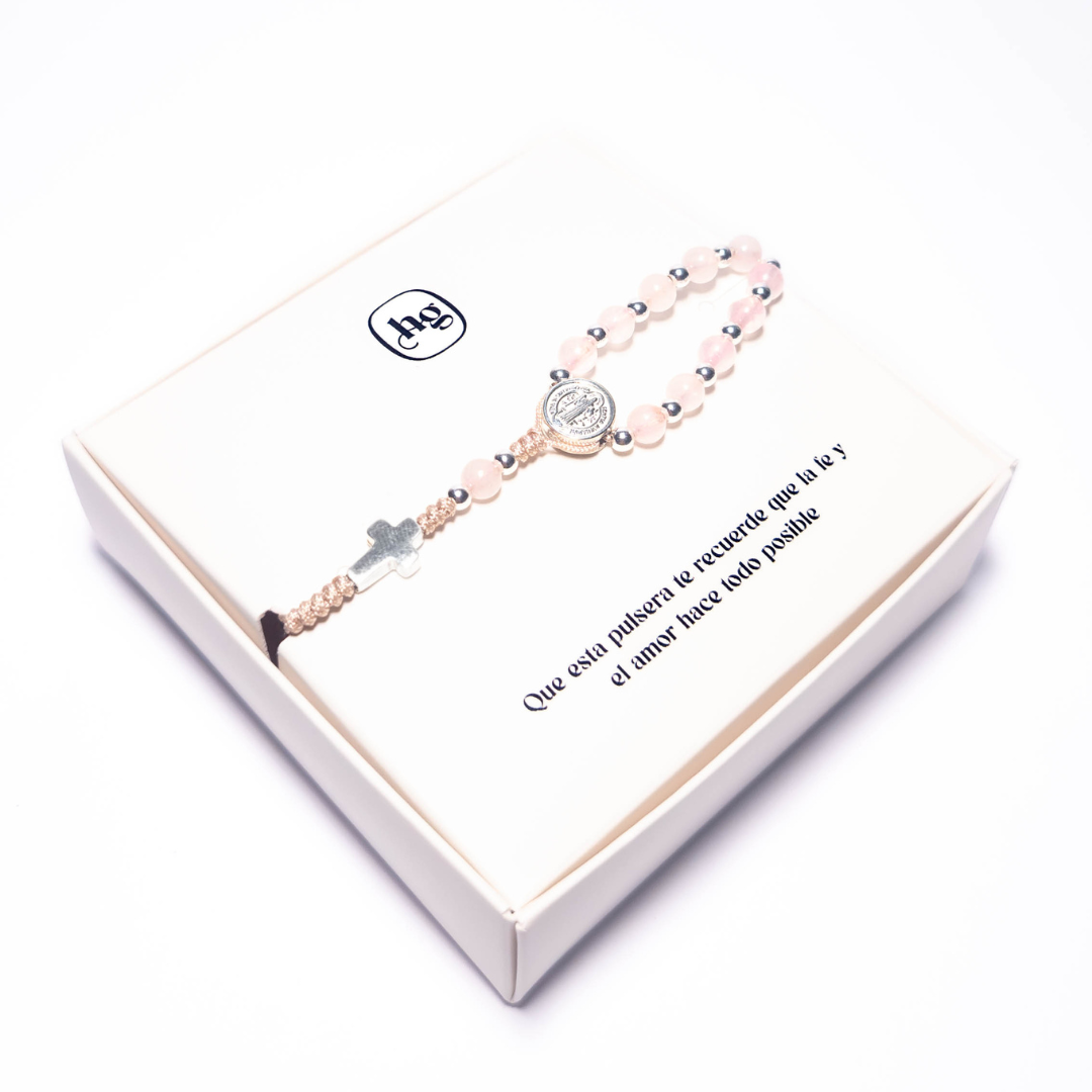 Pulsera Denario San Benito - Cuarzo Rosa