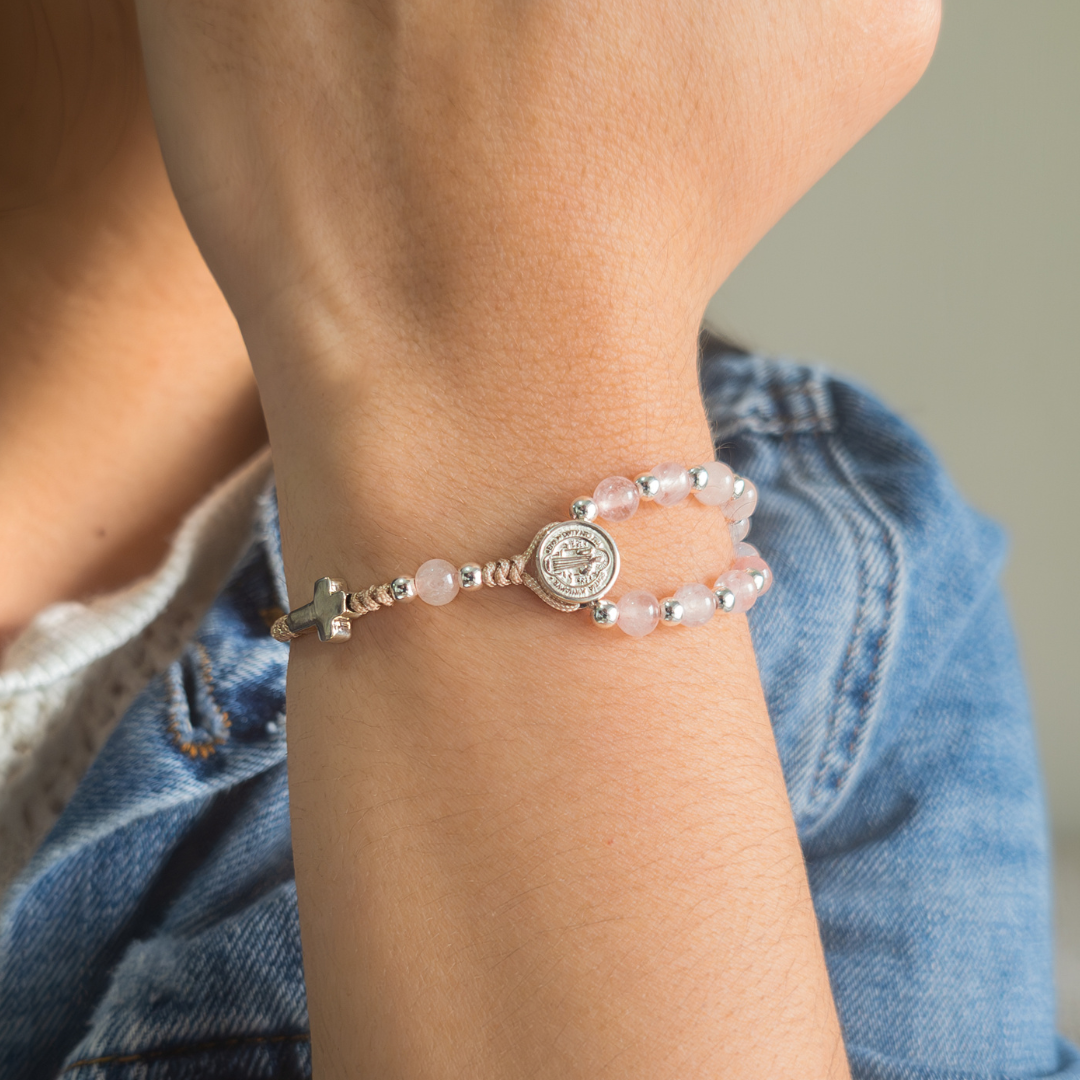Pulsera Denario San Benito - Cuarzo Rosa