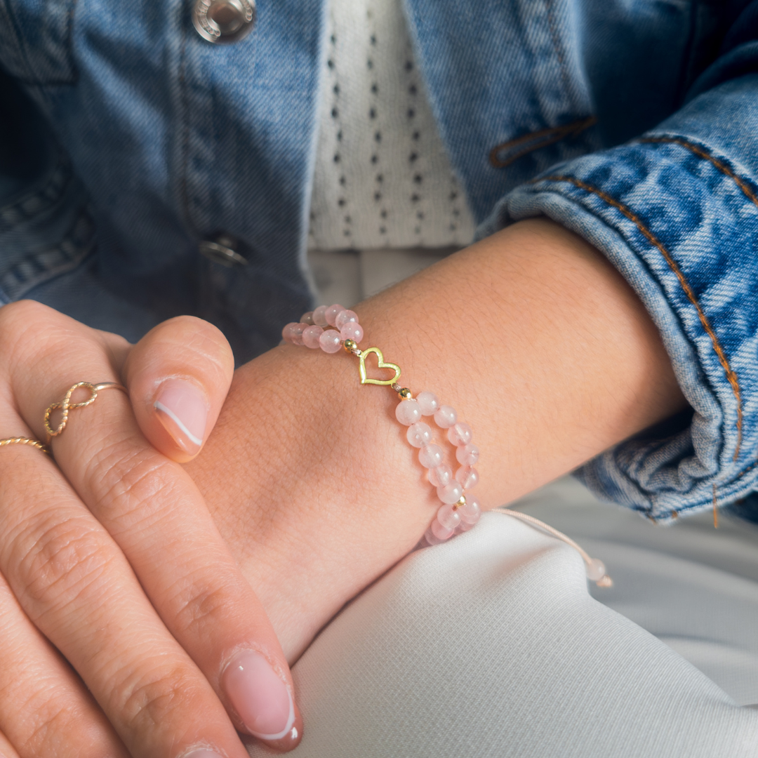Pulsera Amor Propio - Cuarzo Rosa - Oro 18k