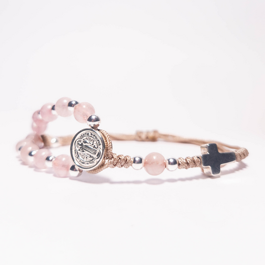 Pulsera Denario San Benito - Cuarzo Rosa
