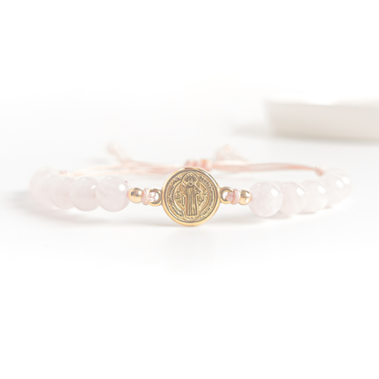 Pulsera San Benito - Cuarzo Rosa - Oro 18k