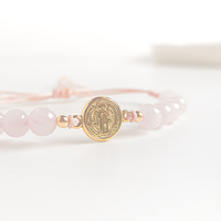 Pulsera San Benito - Cuarzo Rosa - Oro 18k