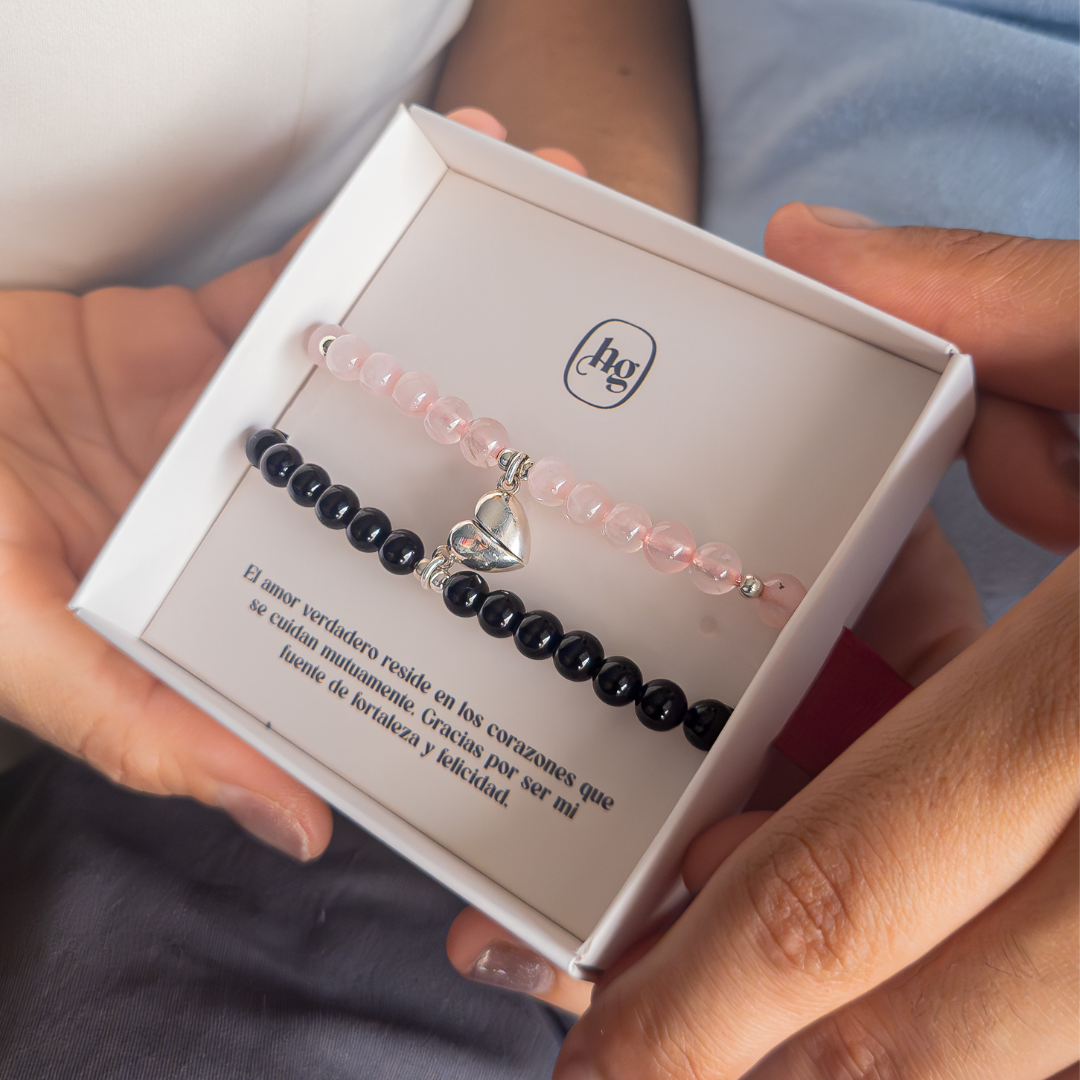 Corazón Dual - Cuarzo Rosa & Onix