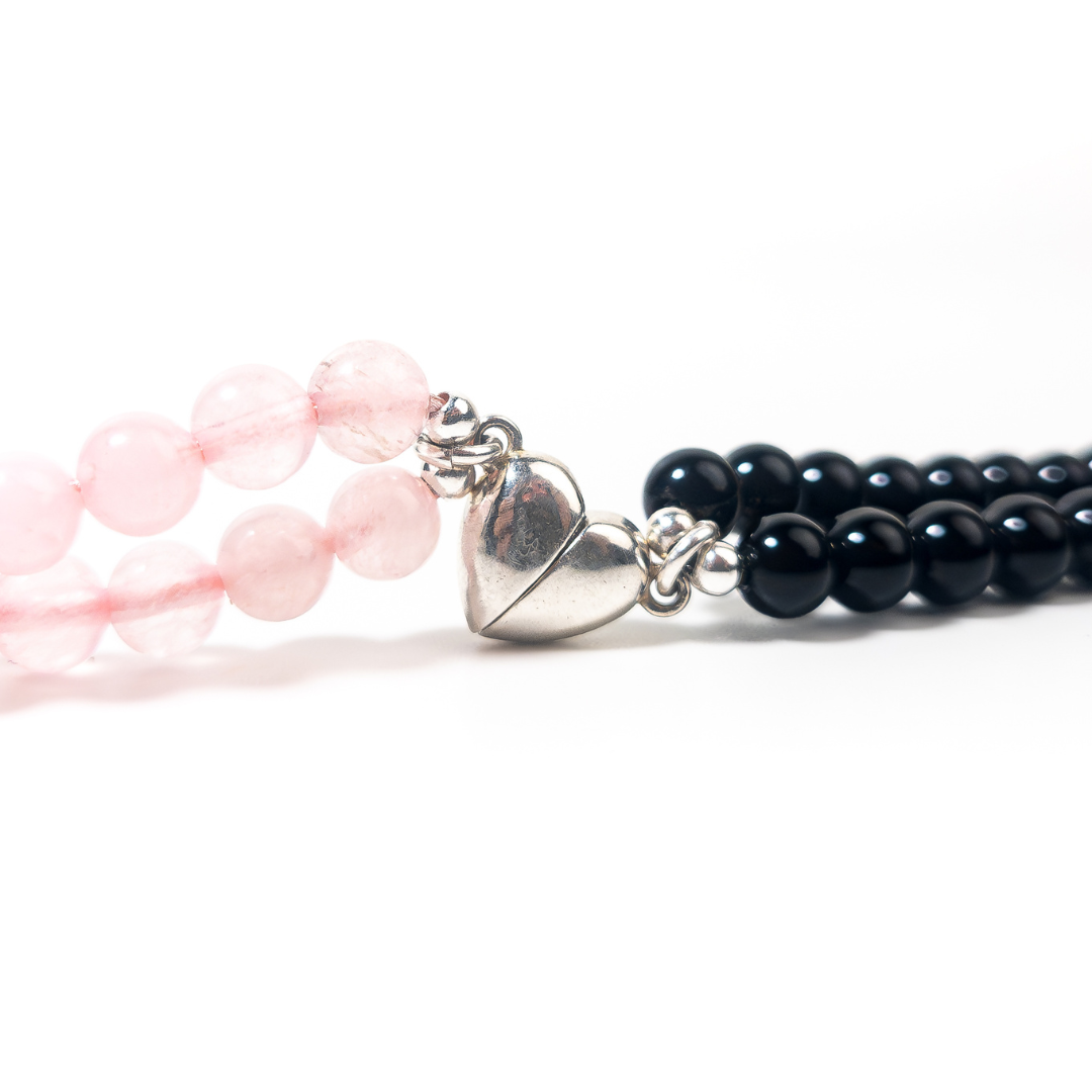 Corazón Dual - Cuarzo Rosa & Onix